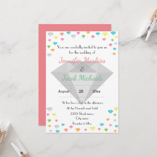 Kleurrijke Confetti & Diamond bruiloft uitnodiging