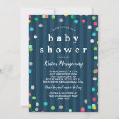 Kleurrijke Confetti - Donkerblauw Baby shower Kaart (Voorkant)