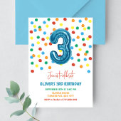 Kleurrijke Confetti Drie Ballon 3e Verjaardag Jong Kaart