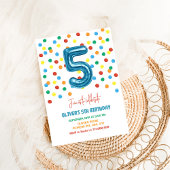 Kleurrijke Confetti Five Balloon 5th Birthday Boy Kaart