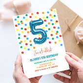 Kleurrijke Confetti Five Balloon 5th Birthday Boy Kaart