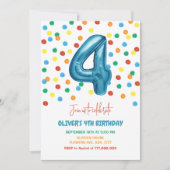 Kleurrijke Confetti Four Balloon 4th Birthday Boy Kaart (Voorkant)