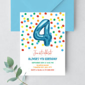 Kleurrijke Confetti Four Balloon 4th Birthday Boy Kaart