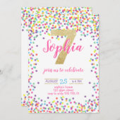 Kleurrijke Confetti Goud Nummer Meisje 7e Verjaard Kaart (Voorkant / Achterkant)