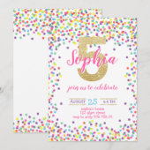 Kleurrijke Confetti Gouden Regenboog Meisje 5e Ver Kaart (Voorkant / Achterkant)