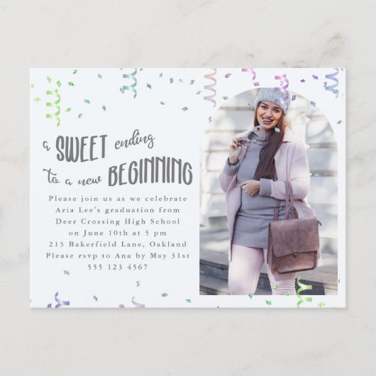 Kleurrijke Confetti Graduation Party Invitation Aankondigingskaart (Voorkant)