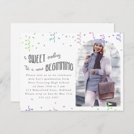 Kleurrijke Confetti Graduation Party Invitation Aankondigingskaart (Voorkant / Achterkant)