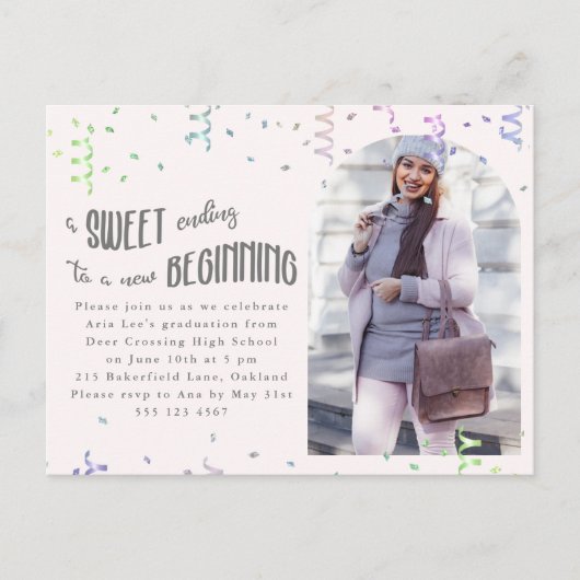 Kleurrijke Confetti Graduation Party Invitation Aankondigingskaart (Voorkant)