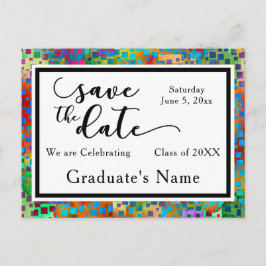 Kleurrijke Confetti Graphic Afstuderen Sla de datu Aankondigingskaart