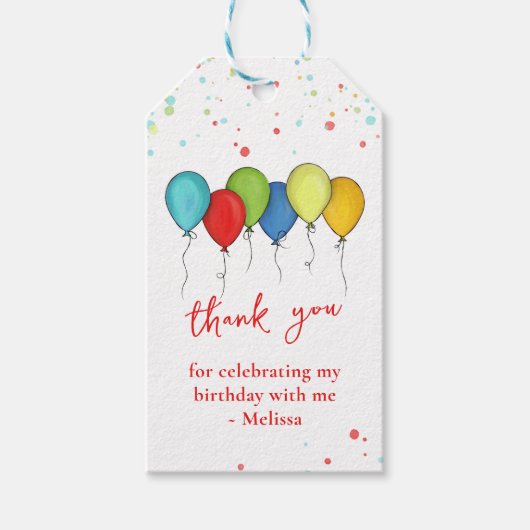 Kleurrijke Confetti grillige kalligrafie ballonnen Cadeaulabel (Voorkant)