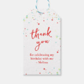 Kleurrijke Confetti grillige kalligrafie dank u Cadeaulabel (Voorkant)