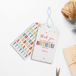 Kleurrijke Confetti grillige kalligrafie dank u Cadeaulabel