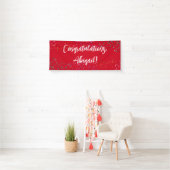 Kleurrijke Confetti handschrift gefeliciteerd rood Spandoek (Insitu)
