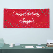 Kleurrijke Confetti handschrift gefeliciteerd rood Spandoek (Beurs)