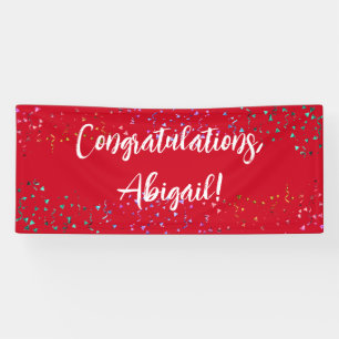 Kleurrijke Confetti handschrift gefeliciteerd rood Spandoek