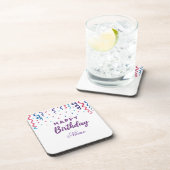 Kleurrijke Confetti Happy Birthday Bier Onderzetter (Rechterzijde)