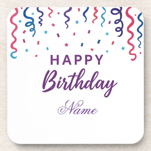Kleurrijke Confetti Happy Birthday Bier Onderzetter (Voorkant)