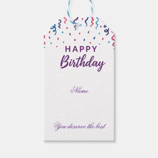 Kleurrijke Confetti Happy Birthday Cadeaulabel (Voorkant)