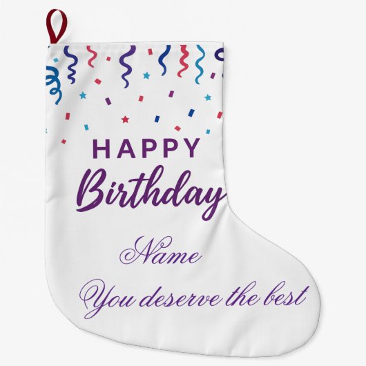 Kleurrijke Confetti Happy Birthday Grote Kerstsok (Voorkant)