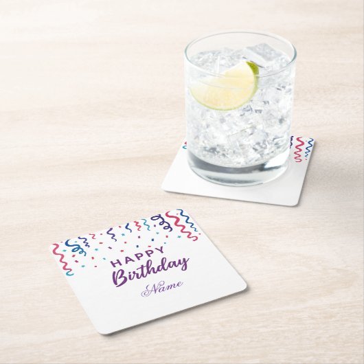 Kleurrijke Confetti Happy Birthday Kartonnen Onderzetters (Insitu)