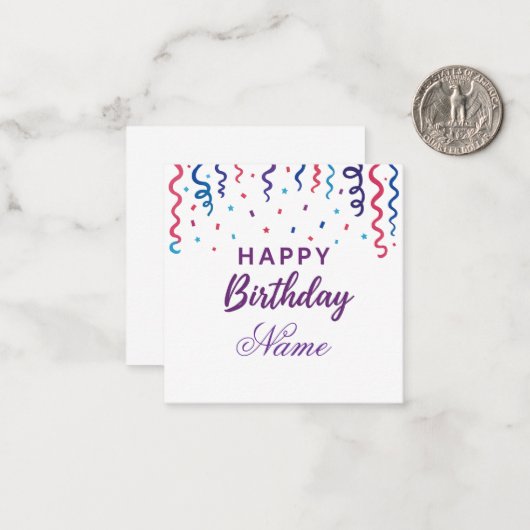 Kleurrijke Confetti Happy Birthday Notitiekaartje (Voorkant / Achterkant in situ)