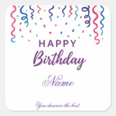 Kleurrijke Confetti Happy Birthday Vierkante Sticker (Voorkant)