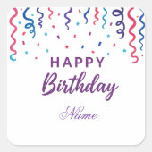 Kleurrijke Confetti Happy Birthday Vierkante Sticker (Voorkant)