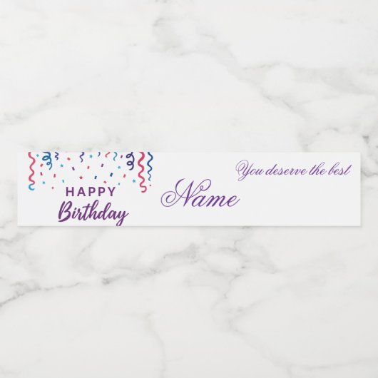 Kleurrijke Confetti Happy Birthday Waterfles Etiket (Enkel label)