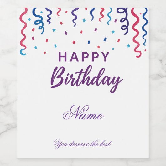 Kleurrijke Confetti Happy Birthday Wijn Etiket (Enkel label)