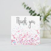 Kleurrijke Confetti Happy Pink Bedankkaart (Staand voorkant)