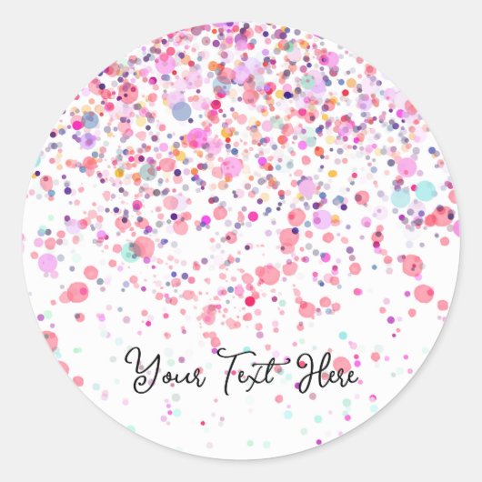 Kleurrijke Confetti Happy Pink Ronde Sticker (Voorkant)