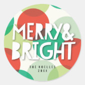 Kleurrijke Confetti Kerstfeest Merry & Bright Ronde Sticker (Voorkant)