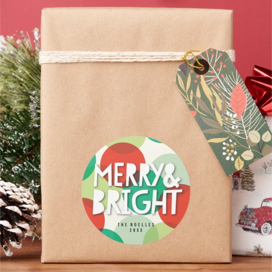 Kleurrijke Confetti Kerstfeest Merry & Bright Ronde Sticker (Feestdagen)