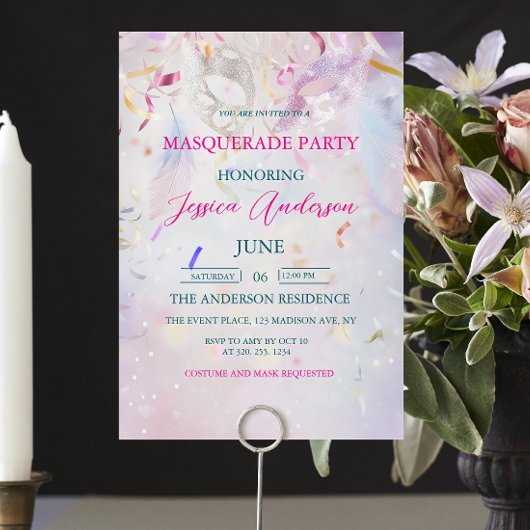 Kleurrijke Confetti Masquerade Party Verjaardag Kaart