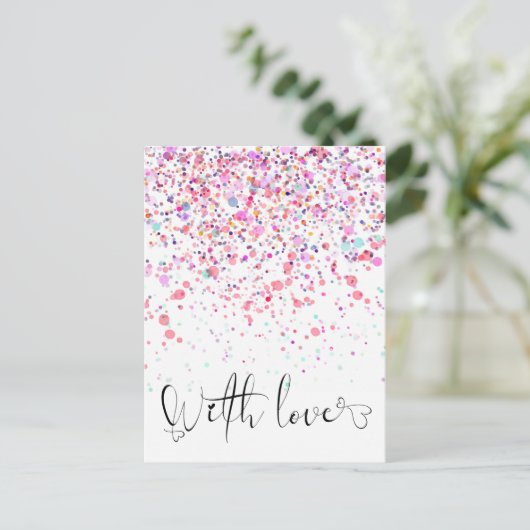 Kleurrijke Confetti met liefde roze Briefkaart (Staand voorkant)