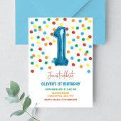 Kleurrijke Confetti One Balloon 1st Birthday Boy Kaart