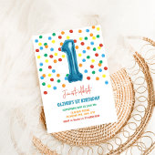 Kleurrijke Confetti One Balloon 1st Birthday Boy Kaart