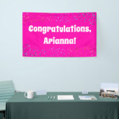 Kleurrijke Confetti op Hot Pink Gefeliciteerd Spandoek (Beurs)
