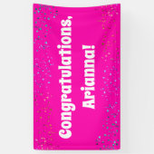 Kleurrijke Confetti op Hot Pink Gefeliciteerd Spandoek (Verticaal)