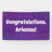 Kleurrijke Confetti op Paarse Gefeliciteerd Spandoek (Horizontaal)