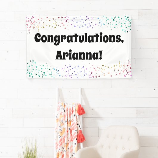 Kleurrijke Confetti op wit Gefeliciteerd Spandoek (Insitu)