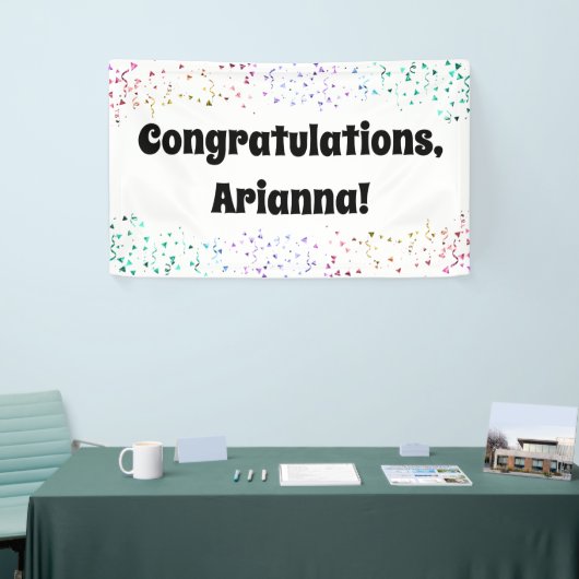 Kleurrijke Confetti op wit Gefeliciteerd Spandoek (Beurs)