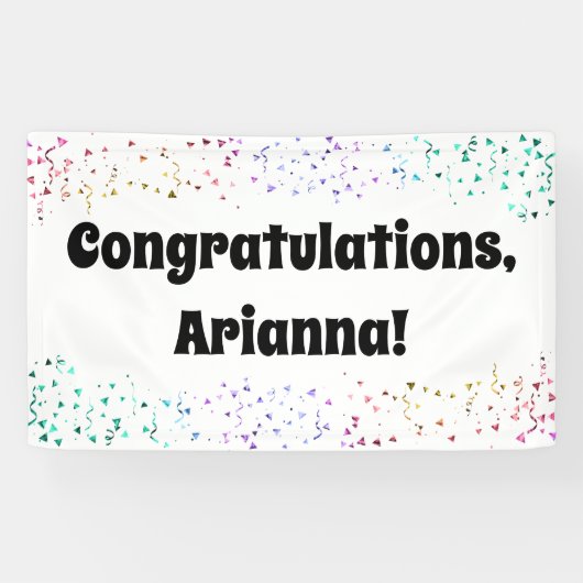 Kleurrijke Confetti op wit Gefeliciteerd Spandoek (Horizontaal)