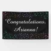 Kleurrijke Confetti op zwart Gefeliciteerd Elegant Spandoek (Horizontaal)