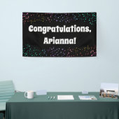 Kleurrijke Confetti op zwart Gefeliciteerd Spandoek (Beurs)