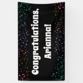 Kleurrijke Confetti op zwart Gefeliciteerd Spandoek (Verticaal)