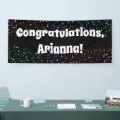 Kleurrijke Confetti op zwart Gefeliciteerd Spandoek (Beurs)