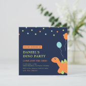 Kleurrijke Confetti Party Dinosaurus Verjaardag Kaart (Staand voorkant)