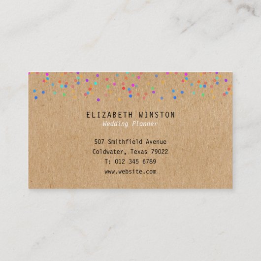 Kleurrijke Confetti Ruw Kraft Visitekaartje (Achterkant)