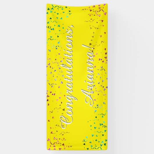 Kleurrijke Confetti Script Gefeliciteerd Geel Spandoek (Verticaal)